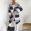 Women's Fashion Loose Early Autumn New Mid-length Knitted Cardigan Japanese Striped Color Matching Sweater Jacket