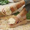 Fashion Plus Size Fashion Flowers Wedge Sandals for Women Elastic Ankle Strap Platform Sandals Woman Summer 2025 Thick Sole Beach Shoes