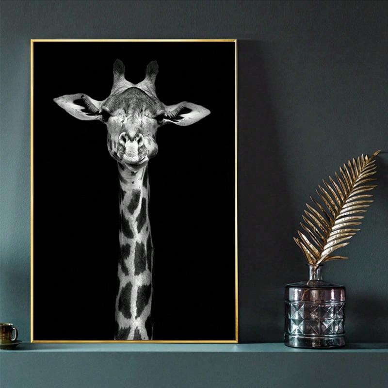 Black and White Modern Minimalist Animal Art Poster Lion Elephant Giraffe Canvas Painting Home Decor Wall Art