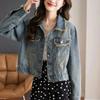 Chic Women's Vintage Denim Jacket with Loose Fit, Early Autumn Stylish Outerwear, Trendy Retro Short Coat