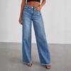 Spring Summer Women's Clothing Solid Color Loose Wide Leg Side Seam Stitching Frayed Hem Jeans