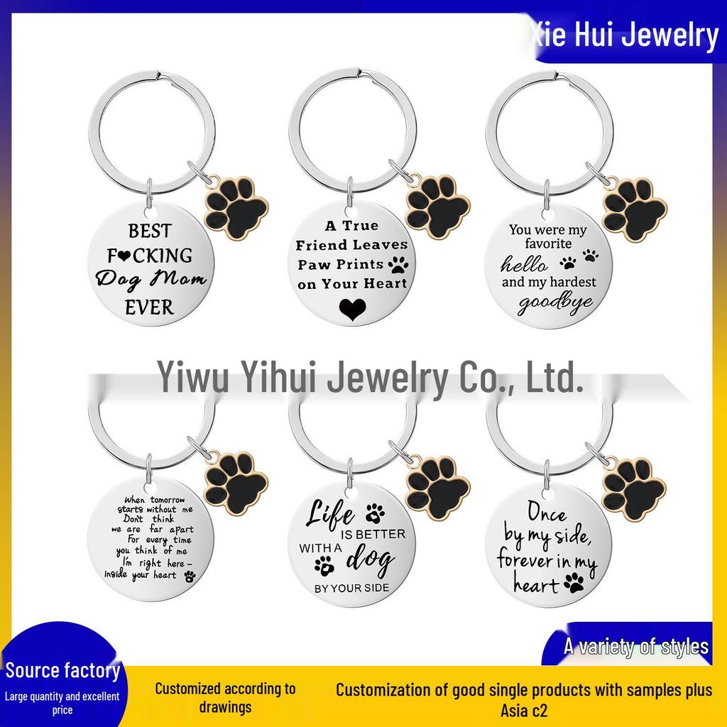 Stainless Steel Engraved Pet Dog Pendant Keychain Gift