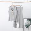 Casual V-Neck Vest Two-piece Suit Women Solid Button Sleeveless Tank Top High Waist Wide Leg Pants Slim Fit Office Lady Outfits