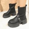 Fashion Platform Chunky Boots Women High Heels New 2025 Autumn Mid Calf Leather Sneakers Trend Winter Brown Motorcycle Boots Zapatos