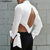 Men Turn-down Collar Lace Hem Patchwork Irregular Cropped Shirts