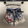 Summer Women's Denim Shorts Japanese Retro Diamond-encrusted Sweet Loose Wide-leg Slim Casual A-line Shorts Student Street Trend