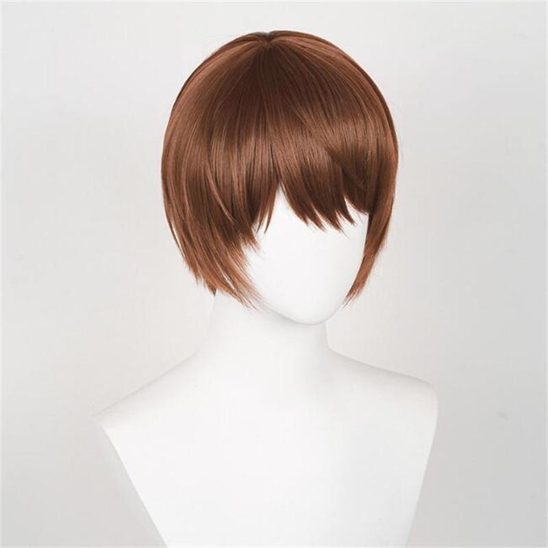 Yagami Light Cosplay Wig Anime Short Brown Fluffy Yagami Light Heat Resistant Synthetic Hair Halloween Party Wigs + Wig Cap
