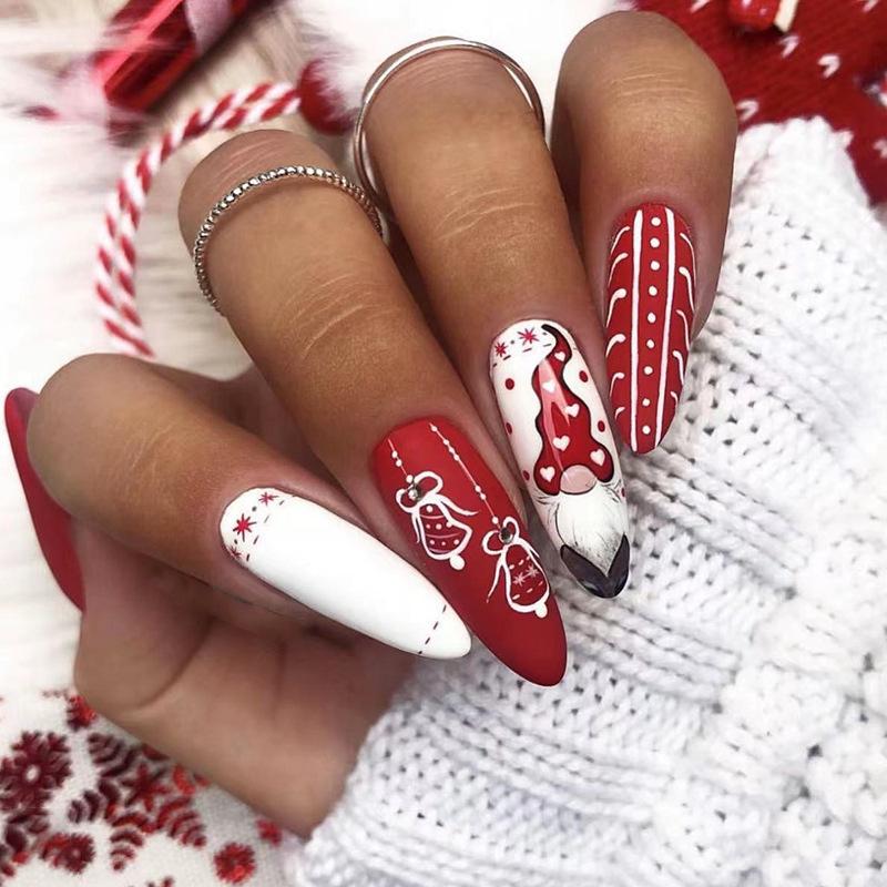24pcs Press On Nails Hot Girl Style Long Ballet Nails Santa Gift Wear Nails Water Drop Glitter Fake Nails Finished Product