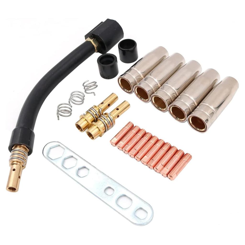 24Pieces MIG Welding Kit for 15AK Torch Including Nozzle Tip Gooseneck and Insulating Sleeves Automotive Metalwork Tasks