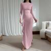 Women's Casual Fashion Long Sleeve Solid Color Slim Waist Dress