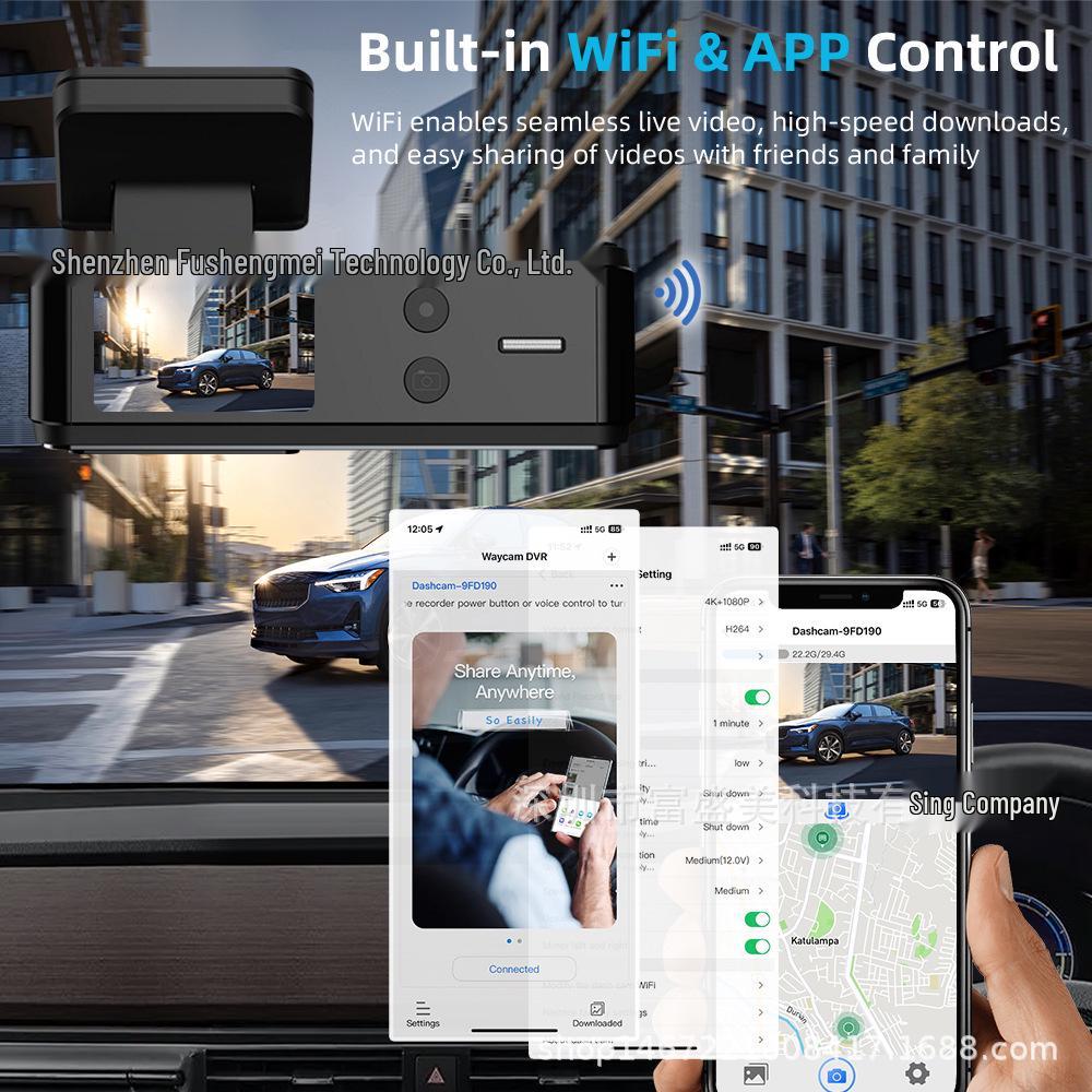 1.47-Inch 4K HD WIFI Dash Cam with GPS, Wireless Dual Lens for Front and Rear Recording