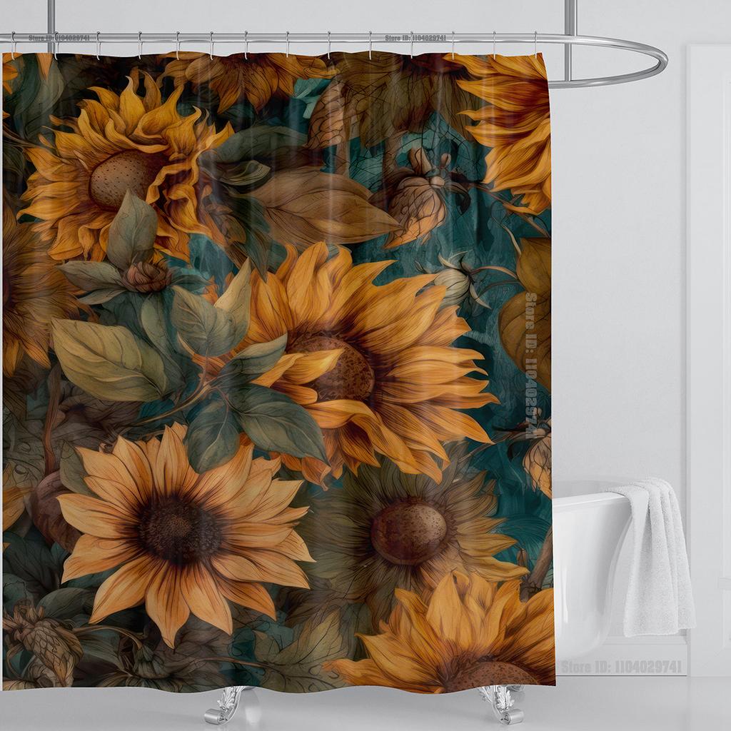 Sunflower Flower Shower Curtain Waterproof Shower Curtain Polyester Fabric 3D Printed Curtain Bathroom Decoration With Hooks