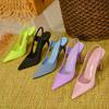 Spring Brand Women Slingback Sandals Pointed Toe Slip On Thin High Heel Ladies Elegant Pumps Shoes Drss Sandals