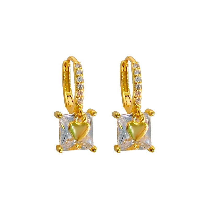 Light Luxury High-end Square Diamond Love Earbud Earrings Versatile Niche Design Earrings Earrings