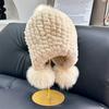 Real Rex Rabbit Fur Hat Big Fox Hairball Headgear Knitted Hat Winter Cold Resistance Warm Thickened Ear Protection Hat