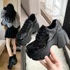 Platform Wedge Sneakers Chunky Shoes PU Leather Women Black Shoes 2025 Spring Autumn Walking Sneakers Fashion Women Tennis Shoes