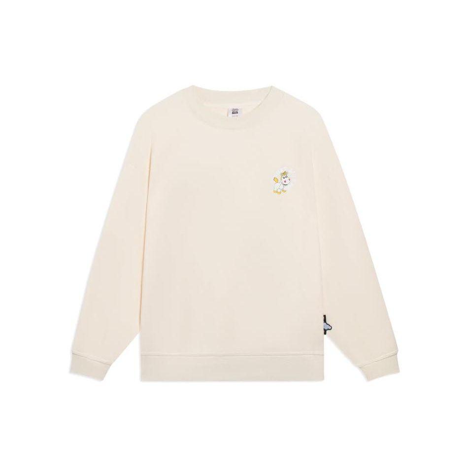 Li Ning Toy Story Series Logo Print Fleece Warm Loose Crew Neck Pullover Long Sleeve Sweatshirt Women Sweatshirt Off-White AWDSF36-2