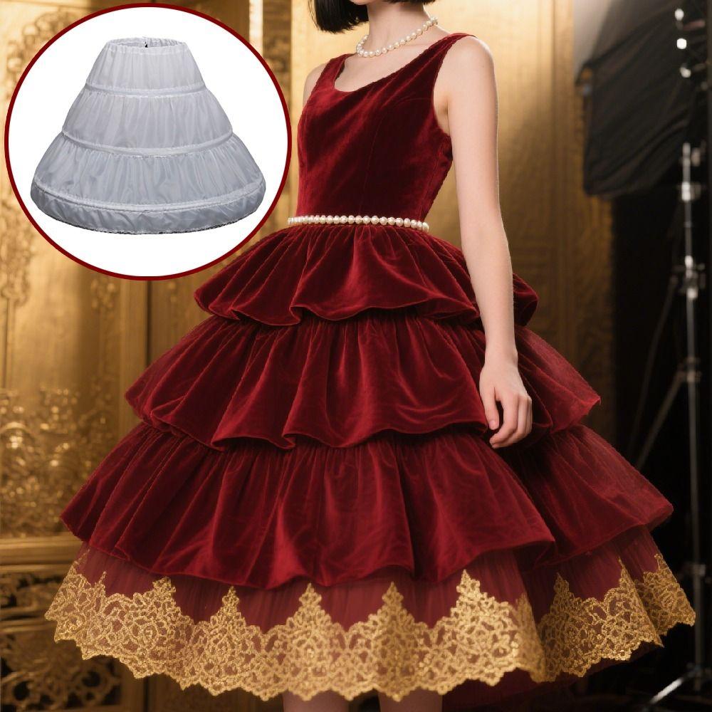Lace Lolita Petticoat 3 Hoops Cosplay Crinoline Underskirt Bride Wedding Dress Lining Ball Gown