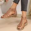 Fashion Brand Design Crystal Roman Sandals Women Peep Top Wedge Sandalias Mujer 2024 Summer Hollow Out Gladiator Shoes Woman Plus Size