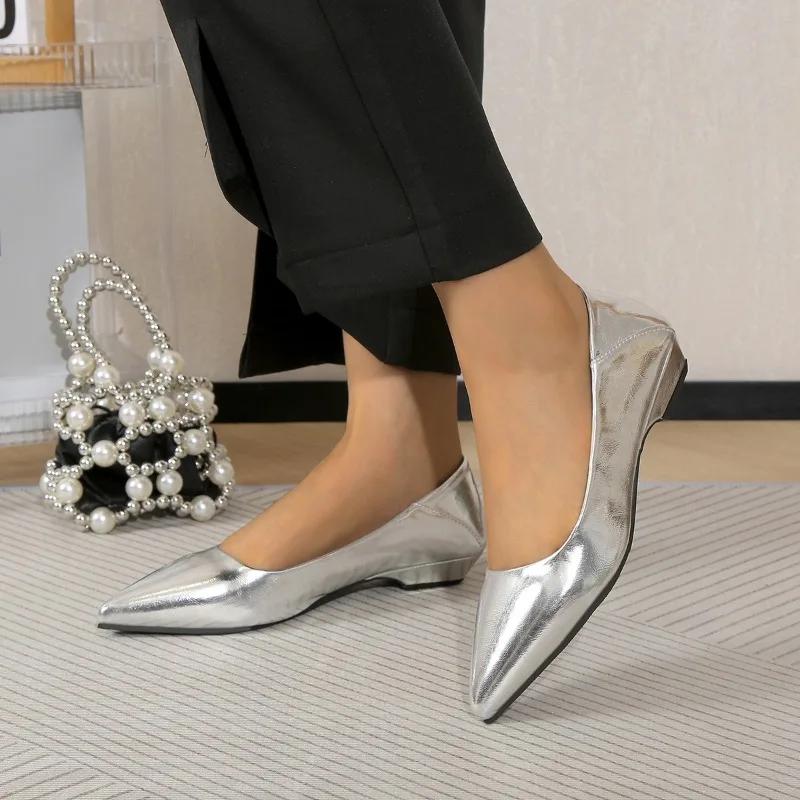 Ladies Shoes 2024 Fashion Slip On Women's Flats Elegant Office Flats Women Pointed Toe Shallow Low Heel Plus Size Shoes Female