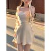 Elegant Party Y2k Mini Stain Dress Women Sleeveless Fairy Strap Dress Office Lady Vintage One Piece Dress Korean 2024 Summer