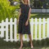 Women Polka Dot Print Midi Dress Crewneck Short Sleeve A-line Dress
