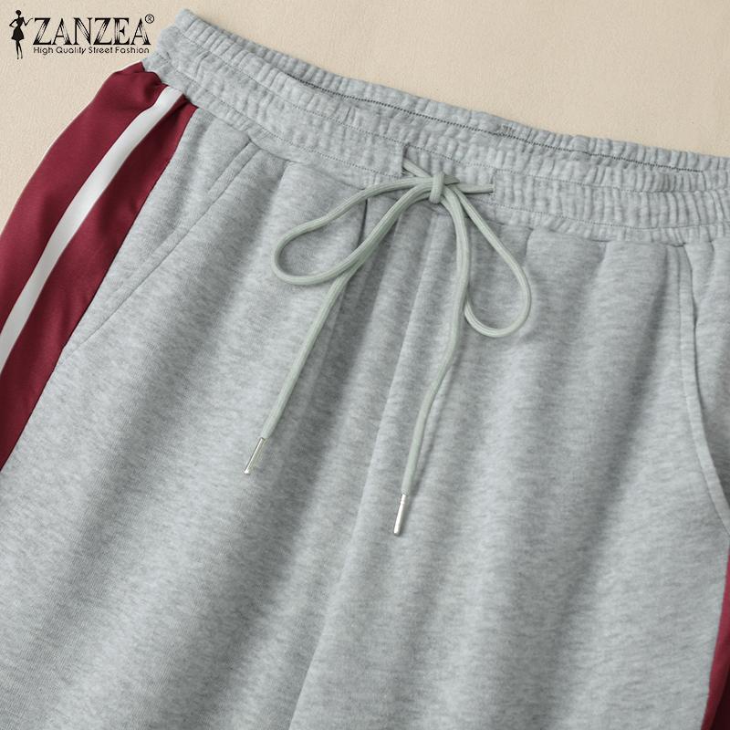 ZANZEA Women Casual Elastic Waist Loose Patchwork Long Pants