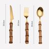 Hi Bamboo Handle Stainless Steel Cutlery Set Wooden Spoon and Fork Set Knife Minimalist Gold