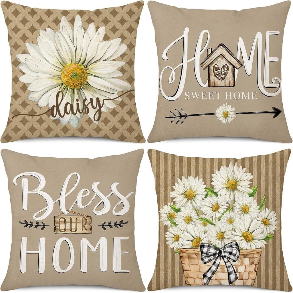 Easter Decoration Spring Sunflower Linen Throw Pillow Cover Car Sofa Lumbar Pillow Cushion