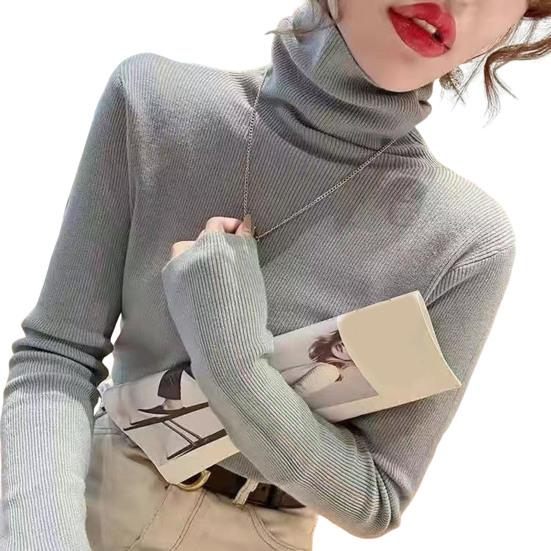 Sweater Turtleneck Long Sleeve Solid Color Bottom Tops High Elasticity