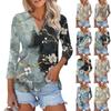 Women's Summer Fashion Casual Print V-Neck Three Quarter Sleeve Shirt Top