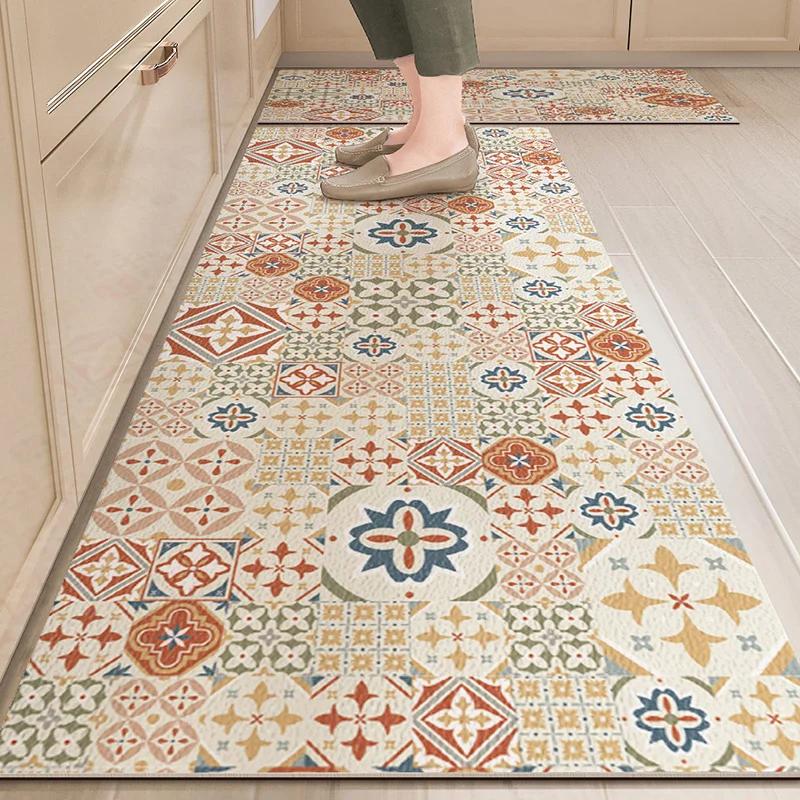 Waterproof Leather Kitchen Carpet, PVC Floor Mats, Plant Pattern, Anti-Slip Decorative Large Area Rug, Home Anti-Oil Rugs