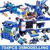 City Police Command Truck Policeman Robot Car Building Blocks Helicopter Model Bricks Toys