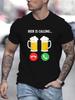 Men's 100% Cotton Summer Loose Size Fashi Beer Is Calling Print Slim Fit Casual Sports Round Neck Short Sleeved T-shirt Top