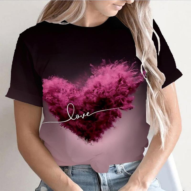Summer Round Neck 3D Print Top Fashionable Casual Short Sleeved Women's T-shirts