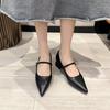 2024 High Heels Shoes Women Pointed Toe Soft Leather Lady Fashion Flats Round Buckle Flat Sole Platform Shoes