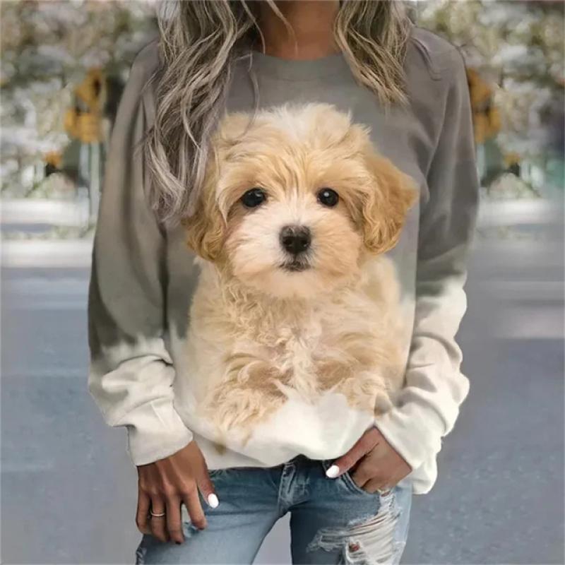 2023 Autumn New Women Round Neck Long Sleeve Fashion Casual Home High Quality Fabric Cute Cat Print Long Sleeve