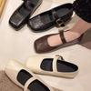 Square Head Mary Jane Shoes Women's Spring New Retro Square Head One-word Buckle Single Shoes Small Leather Shoes