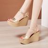 2025 New Open Head Platform Sandals Women Shoes 2025 Bow High Heels Wedges Sandals Ladies Elegant Office Sandals Gold