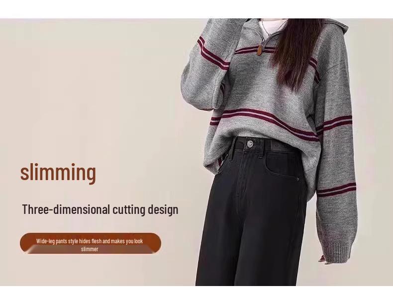 Women's Black High-Waist Slimming Straight-Leg Jeans for Spring and Autumn 2025