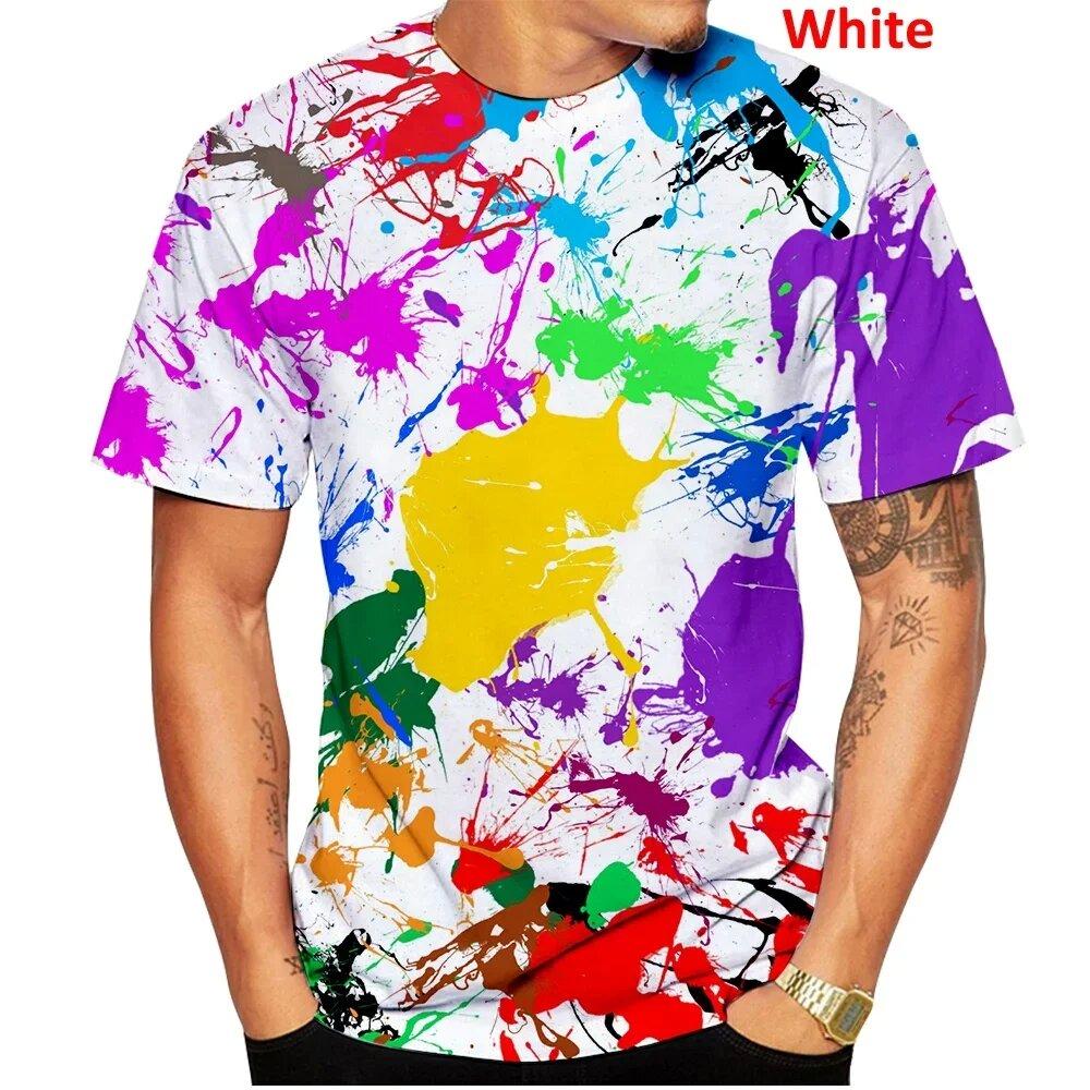 Popular Summer Men's Printed T-shirt, Spray Painted Pattern T-shirt, Round Neck, Large Size, Comfortable Short Sleeved Top, Casual Sports