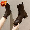 Female Ankle Boots Sock Short Shoes For Women Elastic Booties Brown Footwear Comfortable And Elegant On Offer Korean Style Pu