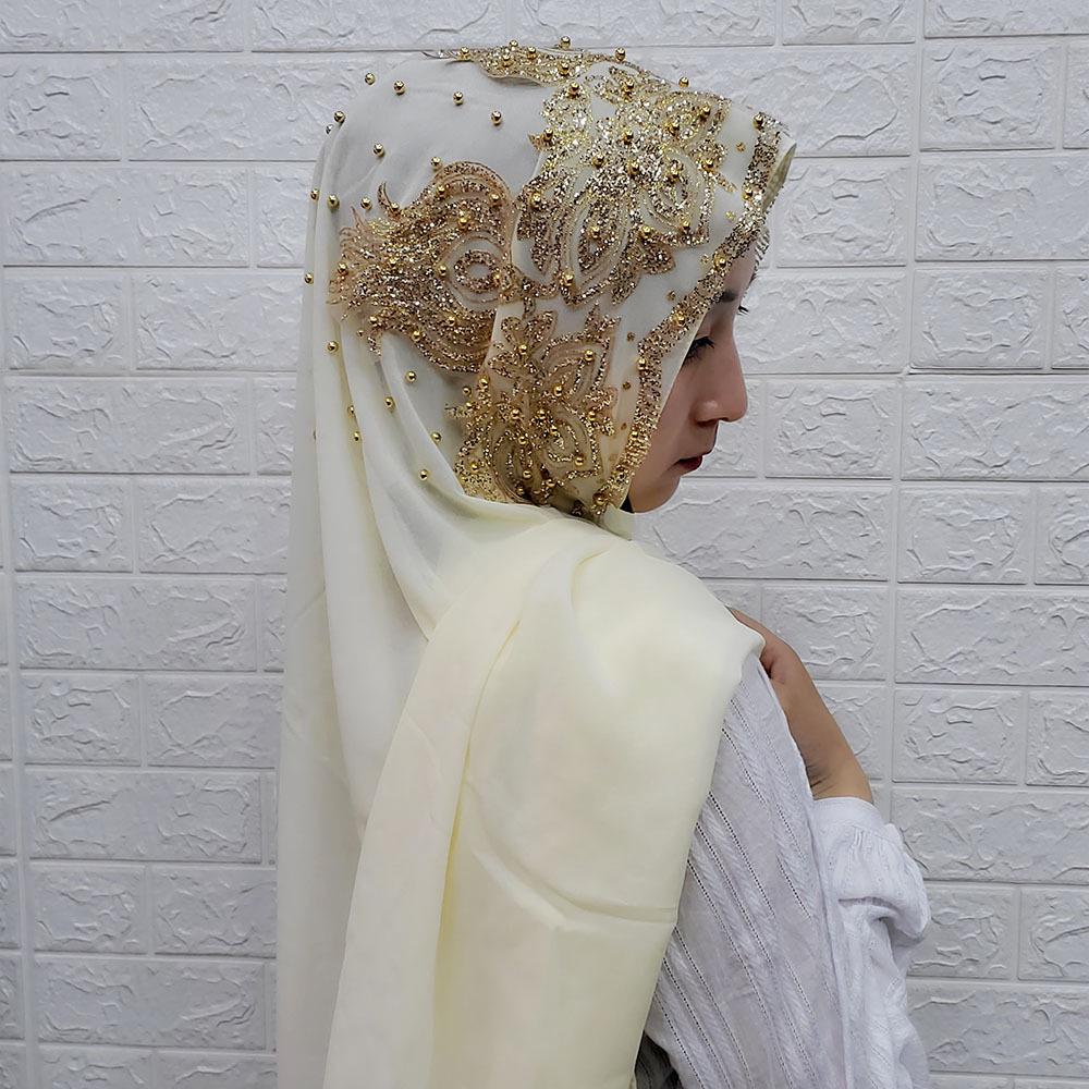 Rhinestone Beaded Chiffon Headscarf: Breathable Sun Protection Muslim Wrap In Ethnic Style