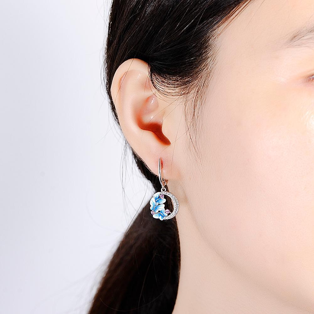 New Arrival Blue Flower Shape Stud Earrings Round Zircon Jewelry Fashion Women Girl Ear Accessories