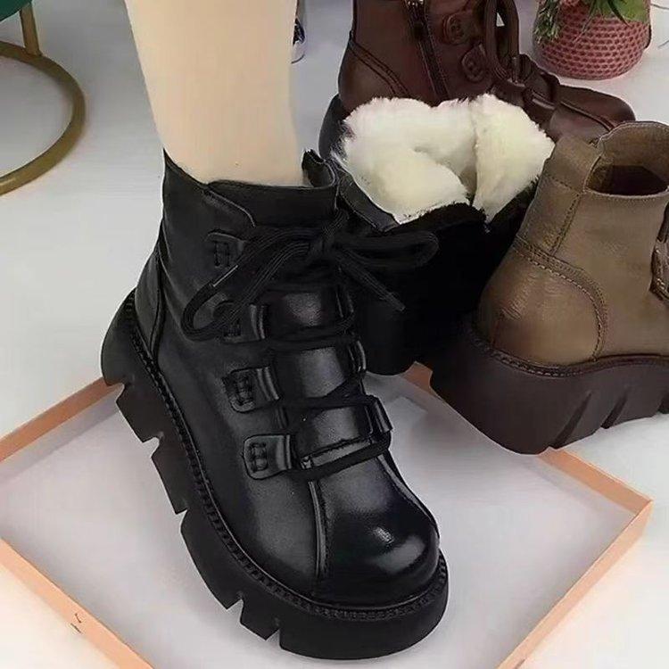 Soft Leather High-top Cotton Shoes Women's 2024 New Winter Velvet Thickened Warm Short Boots Thick-soled Non-slip Cotton Boots Snow Boots