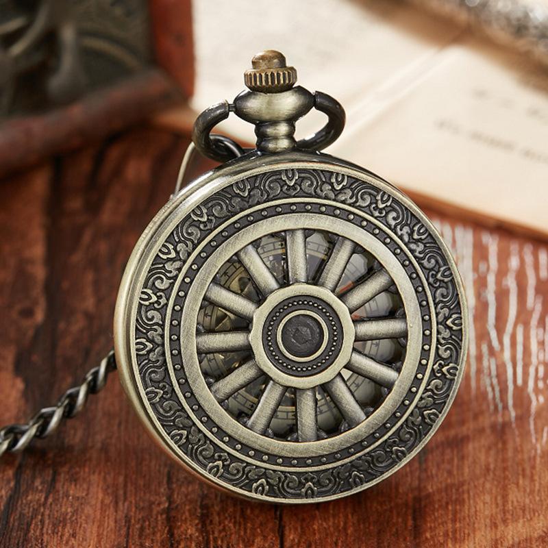New Vintage Bronze Clamshell Automatic Mechanical Roman Numerals Pocket Watch for Men and Women Students