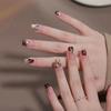 24 Pieces Temperament Advanced Sense Unloading Burgundy Nail Art Love Diamond Decoration Fake Nails Long Wear Nail