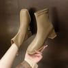 2025 Autumn and Winter New Korean Version Velvet Martin Boots Women's Head Thick Heel Short Boots Versatile Rear Zipper Elastic Thin Boots