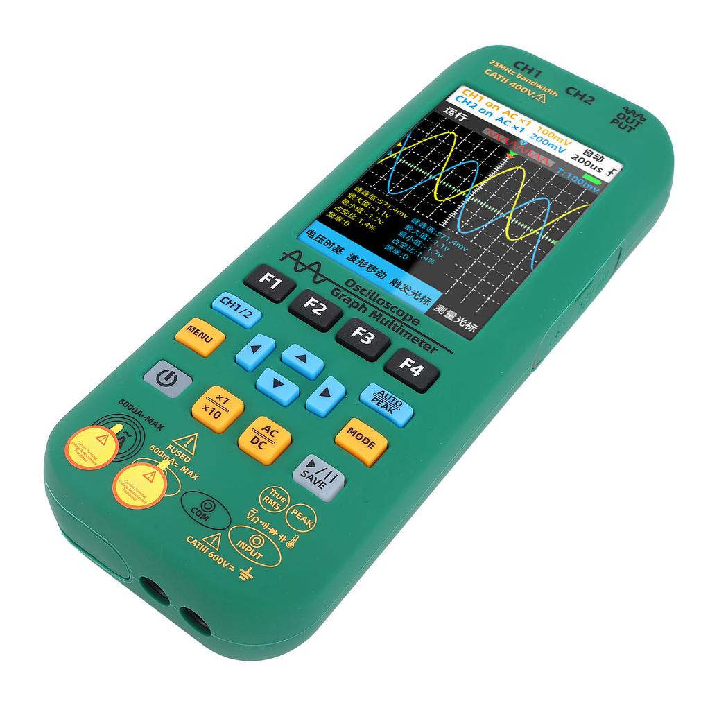 Oscilloscope Multimeter Signal Generator 3 In 1 Large Screen Dual Channel 25MHZ Bandwidth 208 MSa/s 