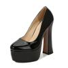 Women's Chunky High Heels Round Toe Pumps 14cm Heel 4cm Platform WZ